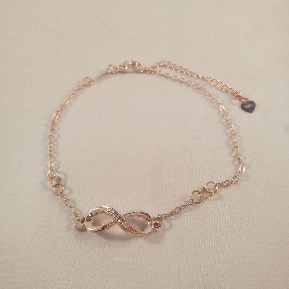 Rose Gold Sterling Silver Diamond Zircon Infinity Heart Bracelet Necklace 2p set - Picture 7 of 8
